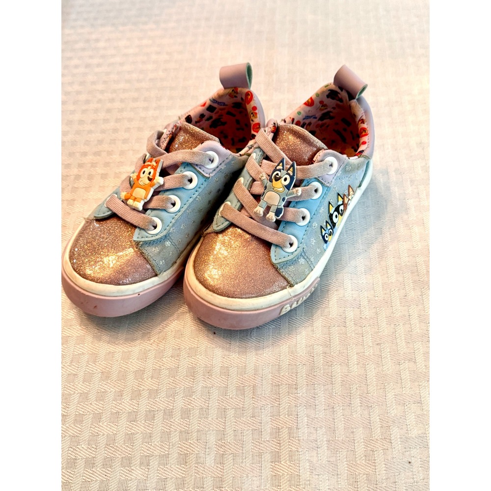 Bluey Glitter Sneakers Toddler Girls Size 8 Blue Pink Sparkling Star Shoes